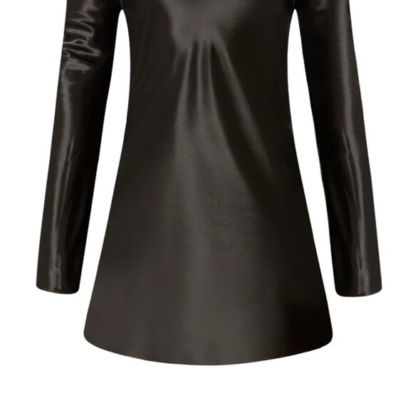 NIA KIM Black Satin Open-Back Mini Dress NWT XS — Bateau Neck, Cowl Back, Lined - Picture 4 of 6